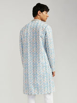 Men's Blue Rayon Schiffli Embroidery Kurta