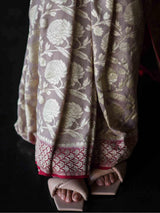 Women's Silver Silk Georgette Saree