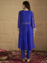 Women's Blue Graceful Kurta Set Featuring Gota Patti Paired with Solid Trouser