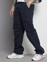 Men's Navy Casual Relaxed Fit Solid Cargo