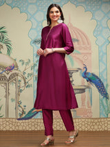 Women's Wine Kurta Set with Duppatta