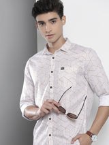 Men's Regular Fit Geometric Printed Full Sleeves Spread Collar Casual Shirt