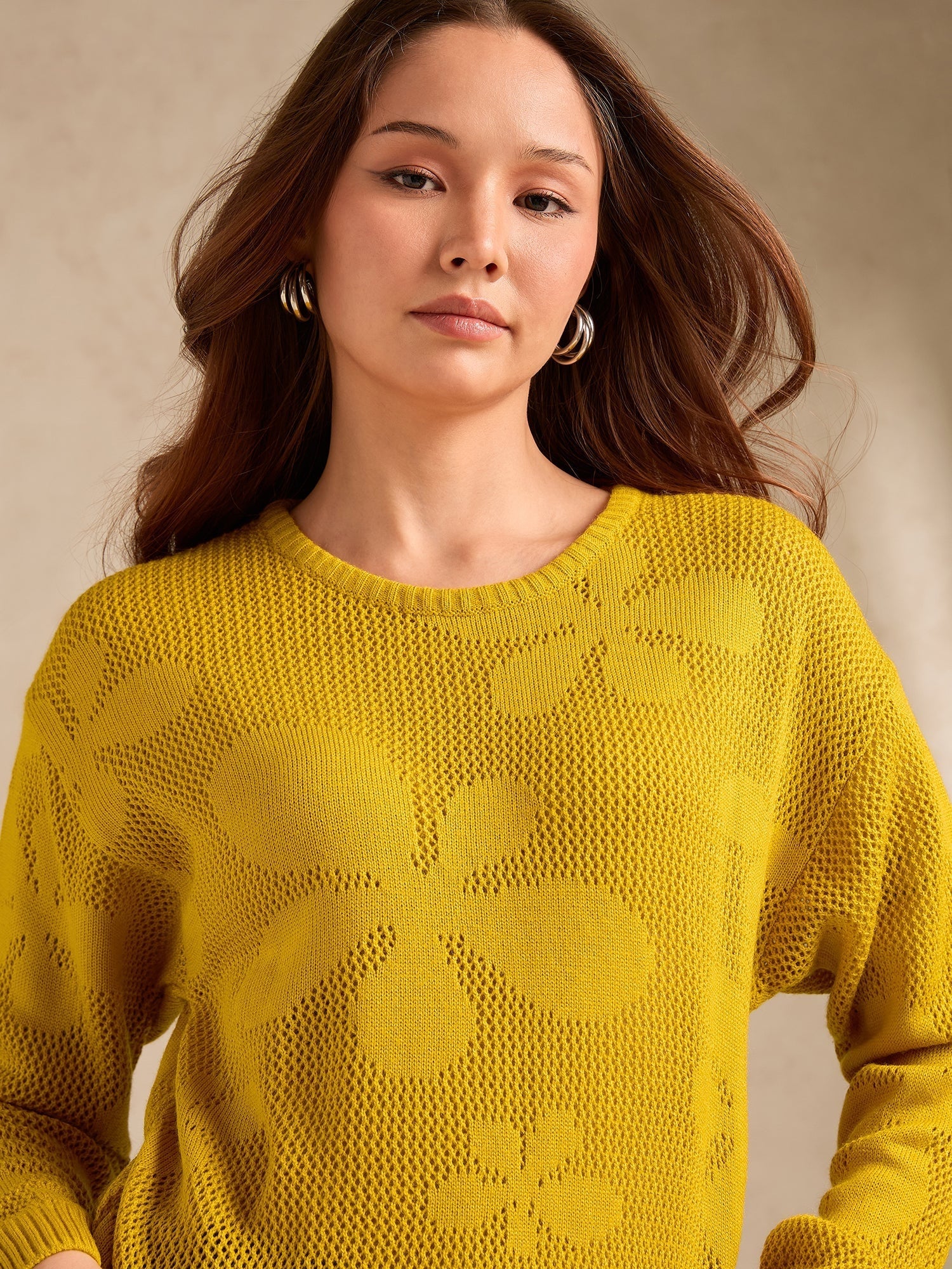Women's Mustard Bold Floral Print Sweater