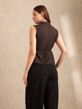 Women's Brown Party Solid Sleeveless Top