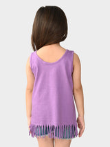 Girls Purple Casual Printed Regular Fit Sleeveless Tshirt