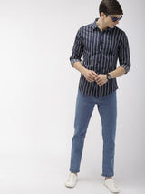 Men's Slim Fit Multi Striped Full Sleeves Cutaway Collar Casual Shirt