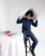 Boys Navy Formal Regular Fit Solid Full Sleeves Shirt