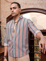 Men's Slim Fit Geometric Printed Full Sleeves Cutaway Collar Resort Wear Shirt