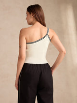 Women's White One Shoulder Flat Knit Tank