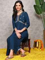 Women's Blue 2 Pieces Set Kurta with Bottom