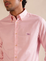 Men's Pink Casual Regular Fit Solid Full Sleeves Shirt
