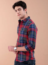 Men's Regular Fit Checkered Full Sleeves Cutaway Collar Casual Shirt