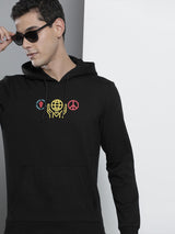 Men's Black Casual Hood Neck Printed Full Sleeves Hoodie