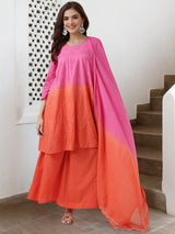 Women's Orange Cotton 3 Pieces Kurta Set