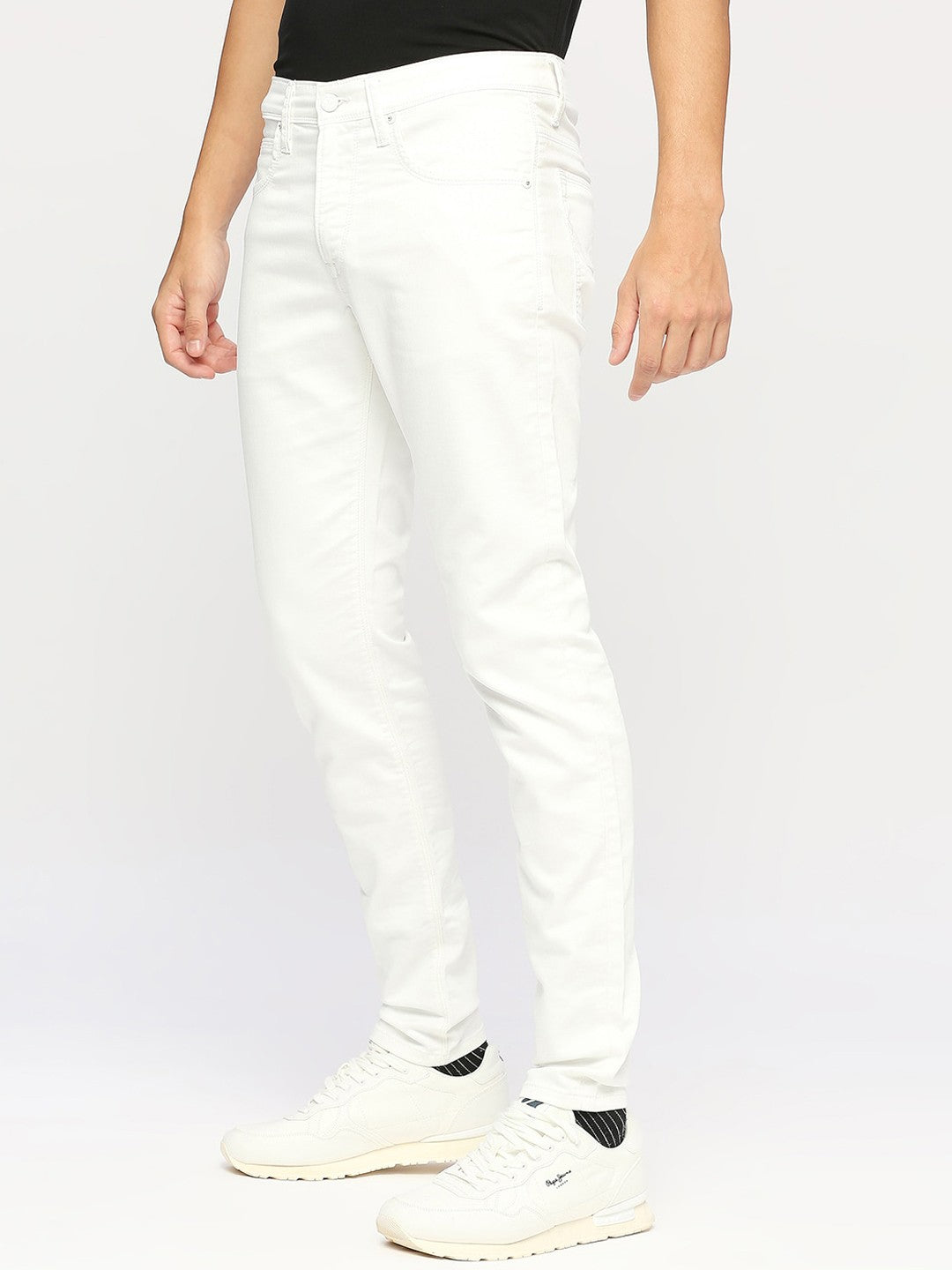Mens White Slim Stretchable Jeans