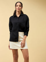 Women's Black Casual Solid Full Sleeves Shirt