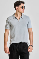 Men's Grey Casual Slim Fit Printed Half Sleeves Polo Tshirt