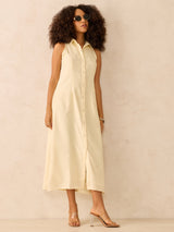 Women's Beige Collar Neck Maxi Dress