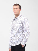 Men's White Casual Printed Full Sleeves Shirt