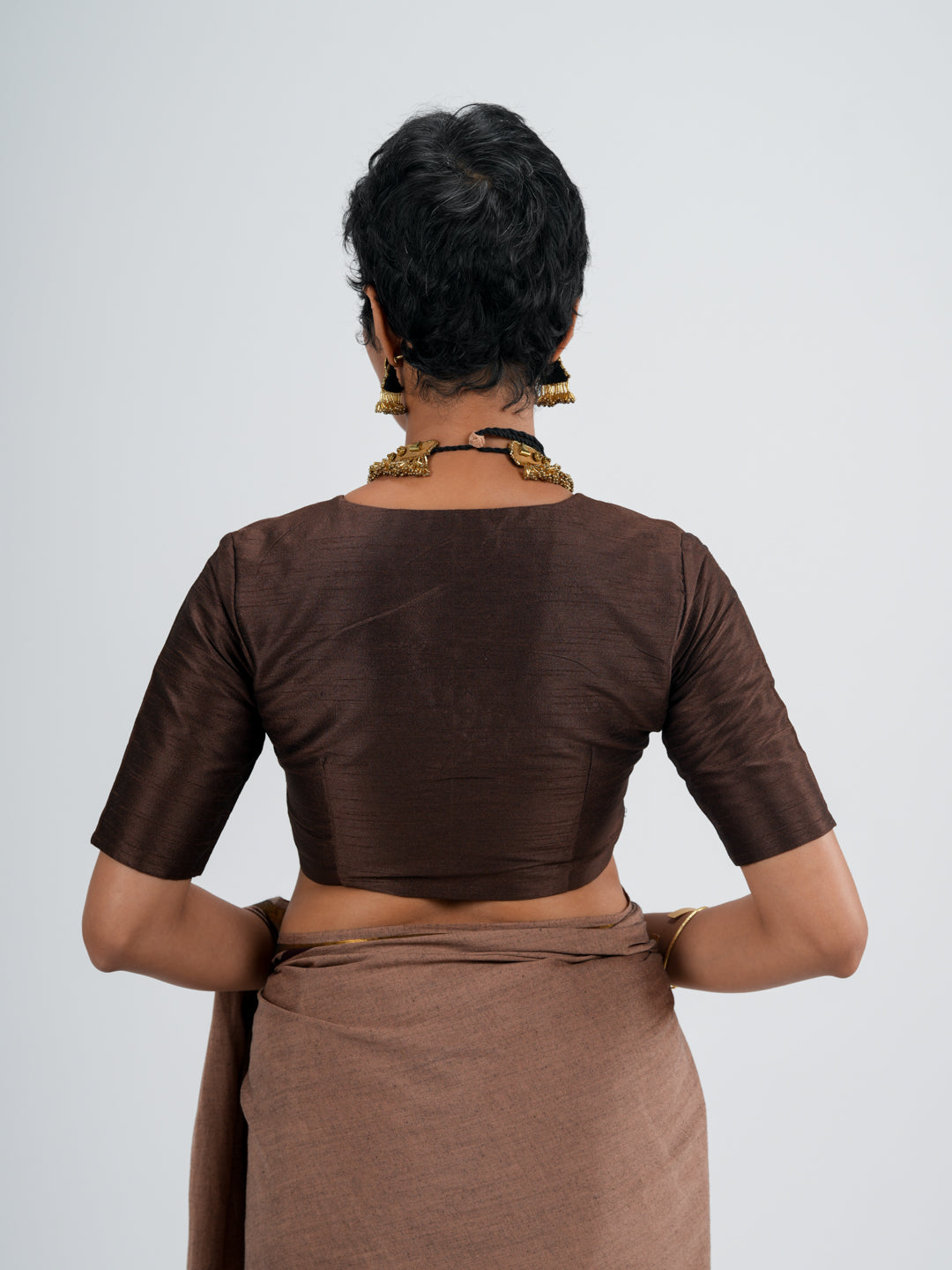 Women's Brown Cotton Acrylic Saree