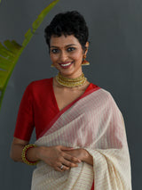 Women's Off White Casual Cotton Blend Saree