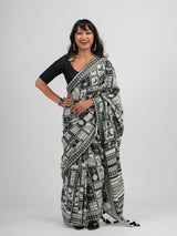 Women's Black Cotton Blend Saree