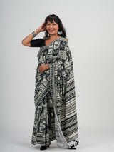 Women's Black Cotton Blend Saree