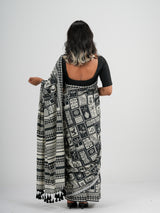 Women's Black Cotton Blend Saree