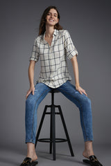 Women's White Casual Regular Fit Checked Full Sleeves Shirt