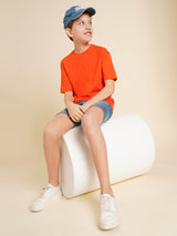 Boys Orange Printed Regular Fit Casual Tshirt