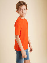 Boys Orange Printed Regular Fit Casual Tshirt