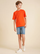 Boys Orange Printed Regular Fit Casual Tshirt