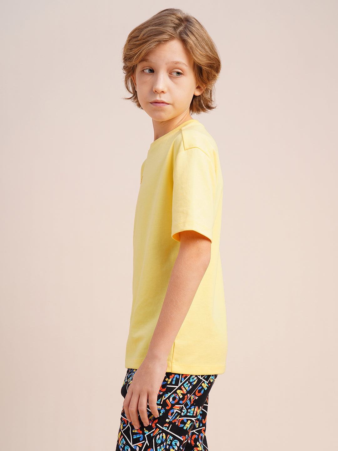 Boys Yellow Solid Oversized Fit Casual Tshirt