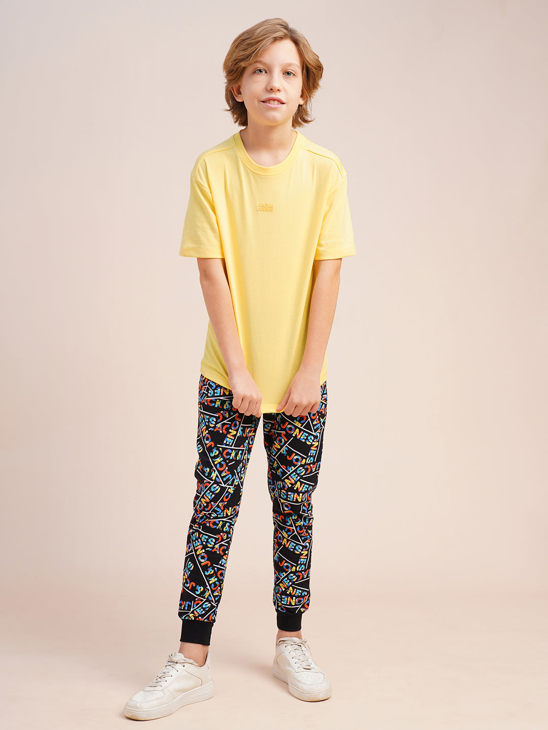 Boys Yellow Solid Oversized Fit Casual Tshirt
