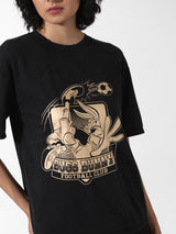 Women's Black Knitted Casual Printed Regular Fit Half Sleeves Tshirt