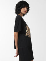 Women's Black Knitted Casual Printed Regular Fit Half Sleeves Tshirt