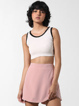 Women's White Knitted Casual Solid Cropped Sleeveless Top