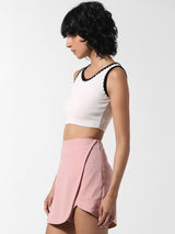 Women's White Knitted Casual Solid Cropped Sleeveless Top