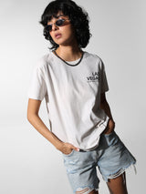Women's White Knitted Casual Printed Regular Fit Half Sleeves Tshirt