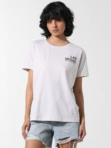 Women's White Knitted Casual Printed Regular Fit Half Sleeves Tshirt