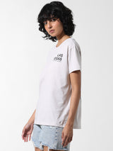 Women's White Knitted Casual Printed Regular Fit Half Sleeves Tshirt