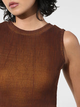 Women's Brown Knitted Casual Solid Cropped Sleeveless Top