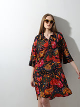 Women's Black Abstract Print Shirt Dress