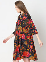 Women's Black Abstract Print Shirt Dress