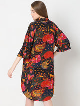 Women's Black Abstract Print Shirt Dress