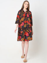 Women's Black Abstract Print Shirt Dress