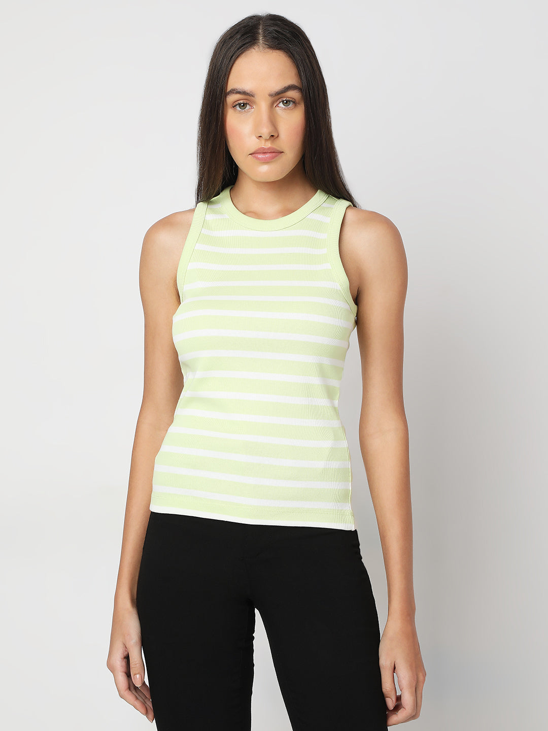 Women's Green Striped Tank Top