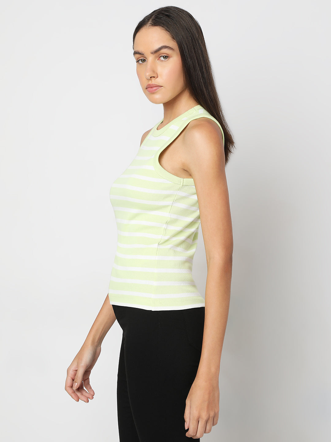 Women's Green Striped Tank Top