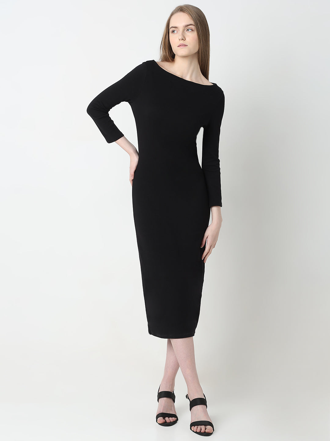 Women's Black Sheath Midi Dress