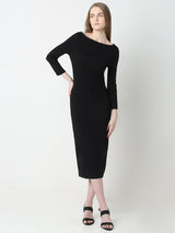 Women's Black Sheath Midi Dress